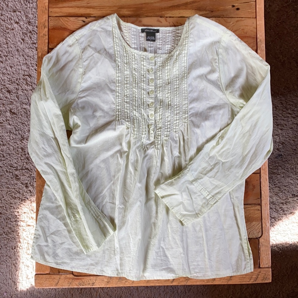 Eddie Bauer Popover Blouse Light Green Large Lightweight Summer